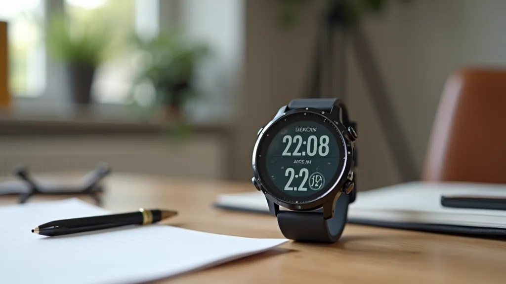 Fitness tracking watch or monitor displaying cycling metrics on wrist, data screen visible, home setting