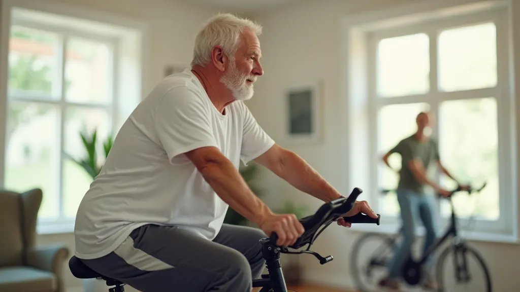 Man on stationary bike during indoor training session